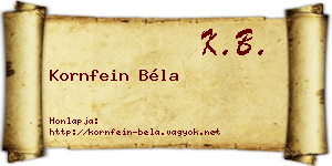 Kornfein Béla névjegykártya